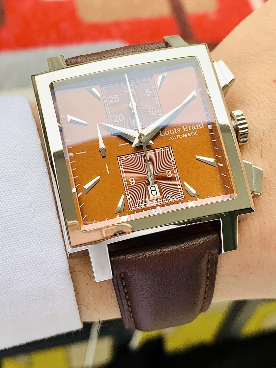 Đồng Hồ Louis Erard L’esprit du Temps La Carree Chronograph Red Orange Dial - 77 502 AA03