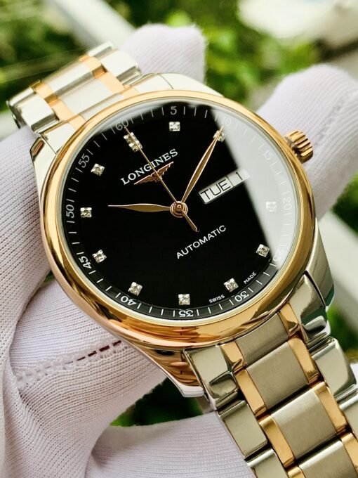 Đồng Hồ Longines Master Demi Rose Gold Day Date Black Dial Diamond - L2.755.5.59.7