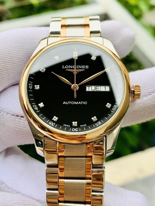 Đồng Hồ Longines Master Demi Rose Gold Day Date Black Dial Diamond - L2.755.5.59.7 - Hình ảnh 3