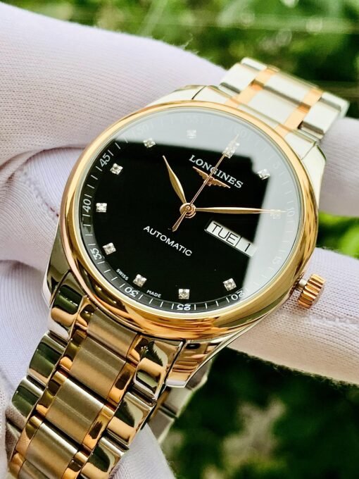 Đồng Hồ Longines Master Demi Rose Gold Day Date Black Dial Diamond - L2.755.5.59.7 - Hình ảnh 4