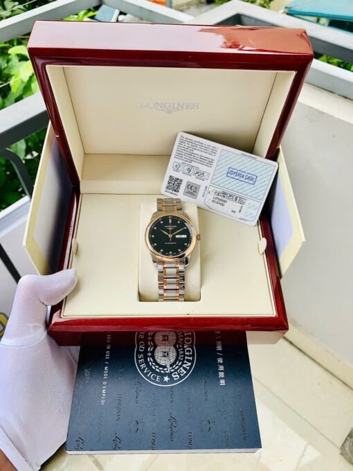 Đồng Hồ Longines Master Demi Rose Gold Day Date Black Dial Diamond - L2.755.5.59.7 - Hình ảnh 8