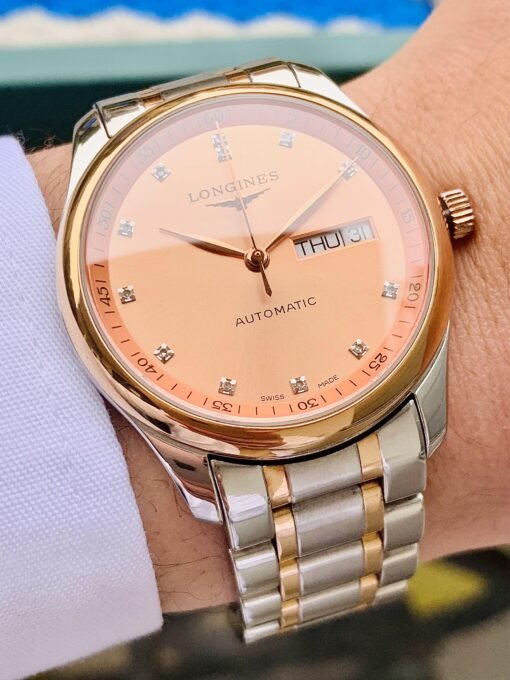 Đồng Hồ Longines Master Demi Rose Gold Day Date Salmon Dial Diamond - L2.755.5.99.7