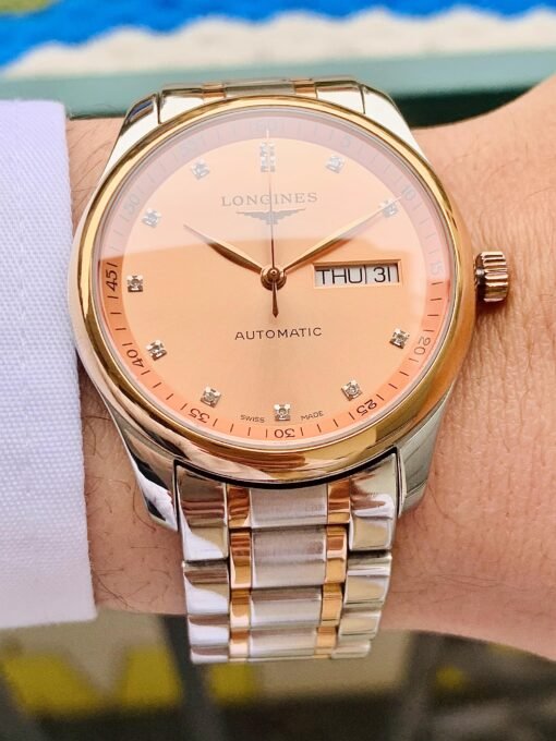 Đồng Hồ Longines Master Demi Rose Gold Day Date Salmon Dial Diamond - L2.755.5.99.7 - Hình ảnh 3