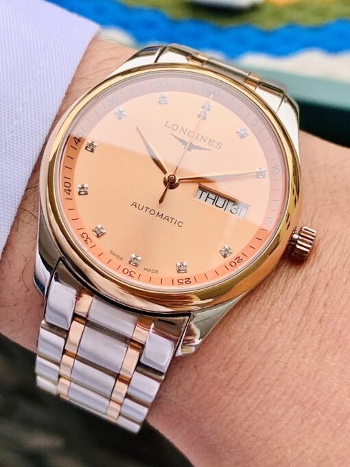 Đồng Hồ Longines Master Demi Rose Gold Day Date Salmon Dial Diamond - L2.755.5.99.7 - Hình ảnh 4