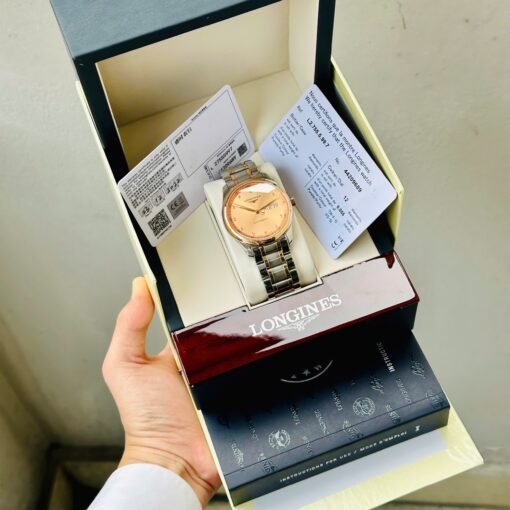 Đồng Hồ Longines Master Demi Rose Gold Day Date Salmon Dial Diamond - L2.755.5.99.7 - Hình ảnh 8
