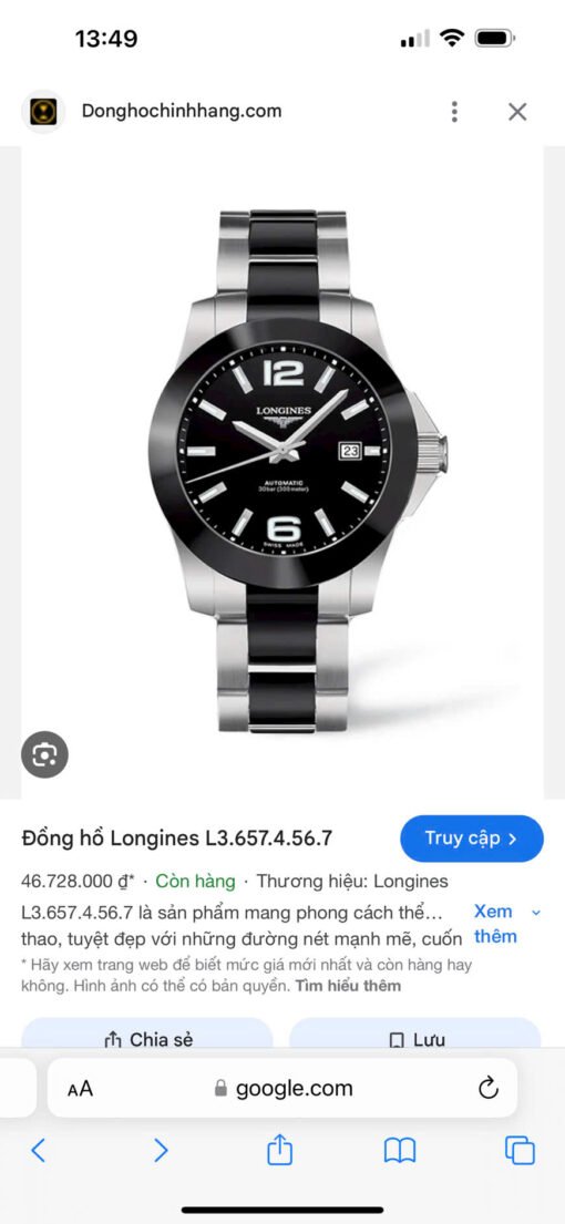 Đồng Hồ Longines Conquest Demi Ceramic Black Dial - L3.657.4.56.7 - Hình ảnh 8