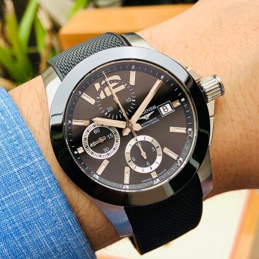 Đồng Hồ Longines Conquest Chronograph Black Dial Ceramic Bezel Rubber - L3.661.4.56.2 - Hình ảnh 2