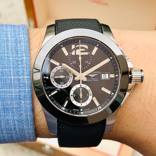 Đồng Hồ Longines Conquest Chronograph Black Dial Ceramic Bezel Rubber - L3.661.4.56.2