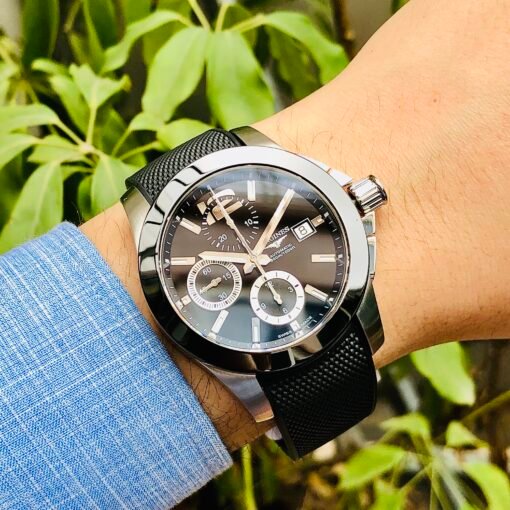 Đồng Hồ Longines Conquest Chronograph Black Dial Ceramic Bezel Rubber - L3.661.4.56.2 - Hình ảnh 6