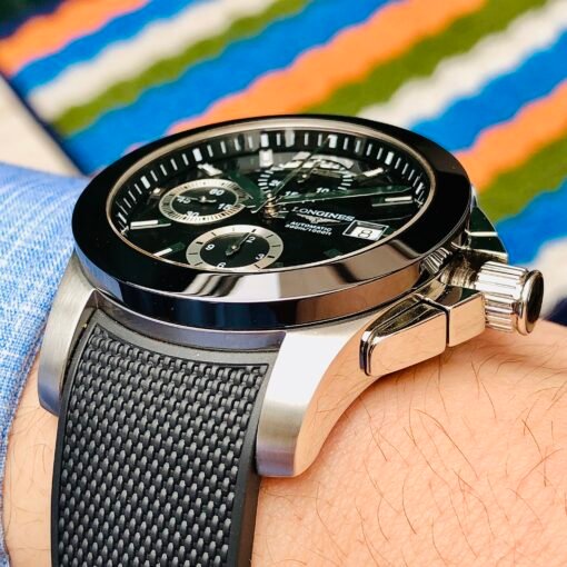 Đồng Hồ Longines Conquest Chronograph Black Dial Ceramic Bezel Rubber - L3.661.4.56.2 - Hình ảnh 8