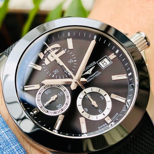 Đồng Hồ Longines Conquest Chronograph Black Dial Ceramic Bezel Rubber - L3.661.4.56.2 - Hình ảnh 5