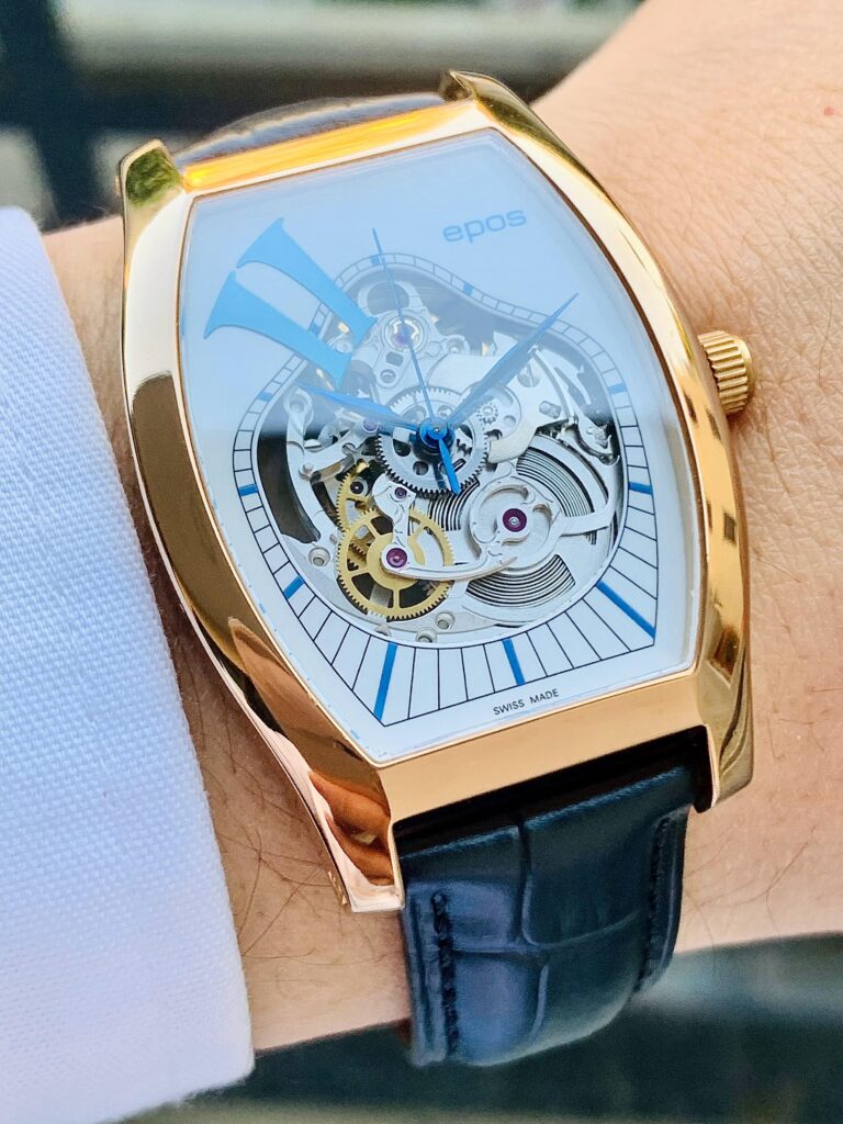 Đồng Hồ Epos Elegance Tonneau Skeleton Big 11 White Dial Rose Gold 3359